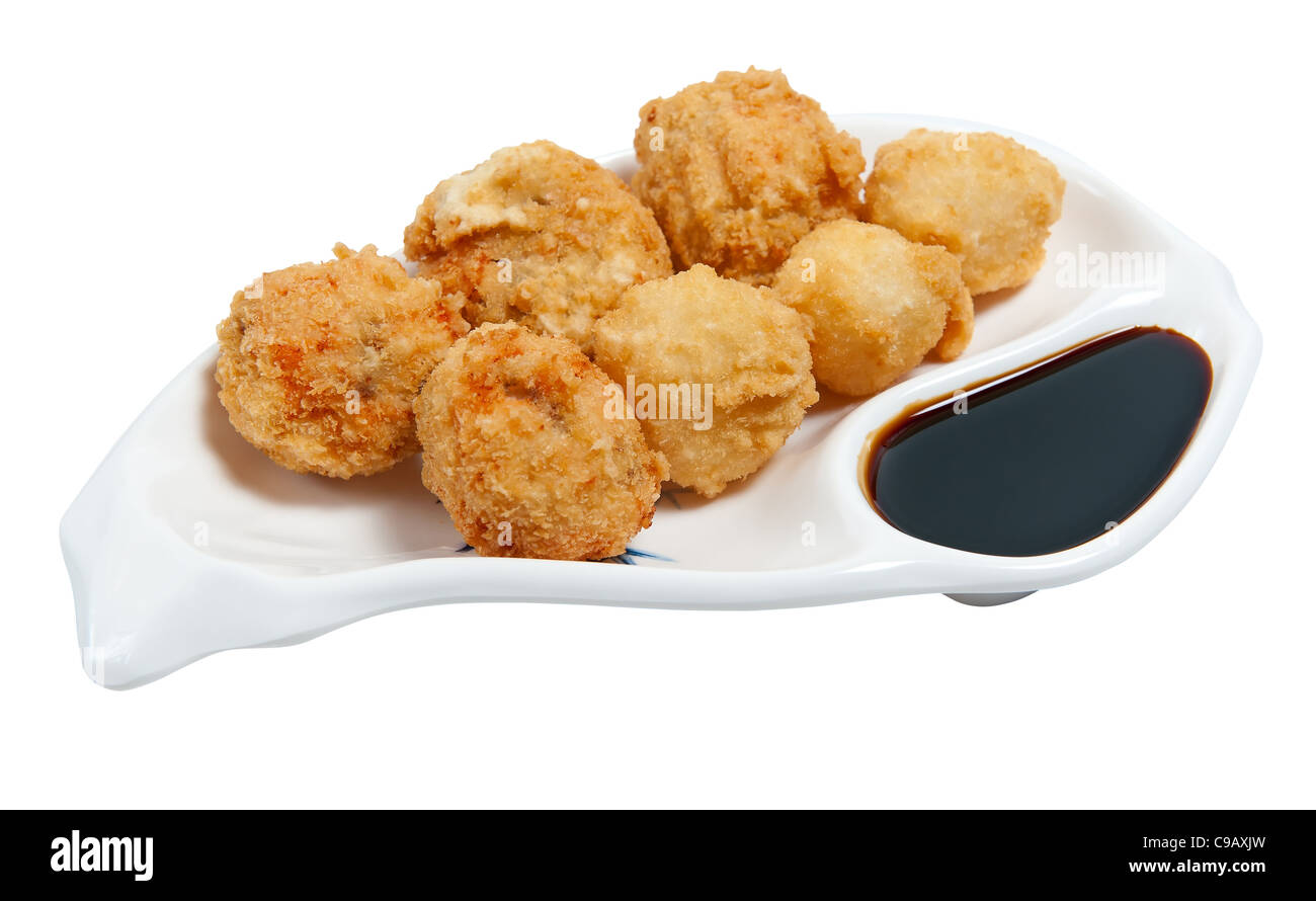 cheese balls with garlic sauce isolated on white background Stock Photo