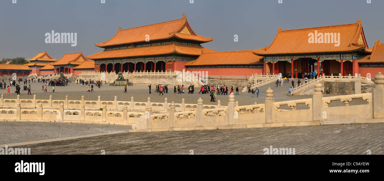 Panorama of Gate of Supreme harmony entrance to Outer court in the Forbidden City Beijing Peoples Republic of China Stock Photo