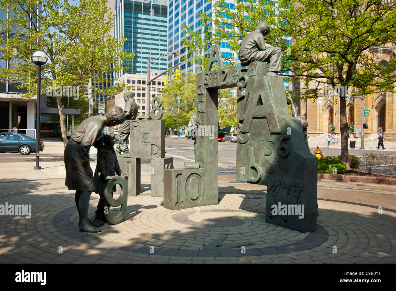 Statues in Discovery Park at 5th Street and Broad Street in Columbus