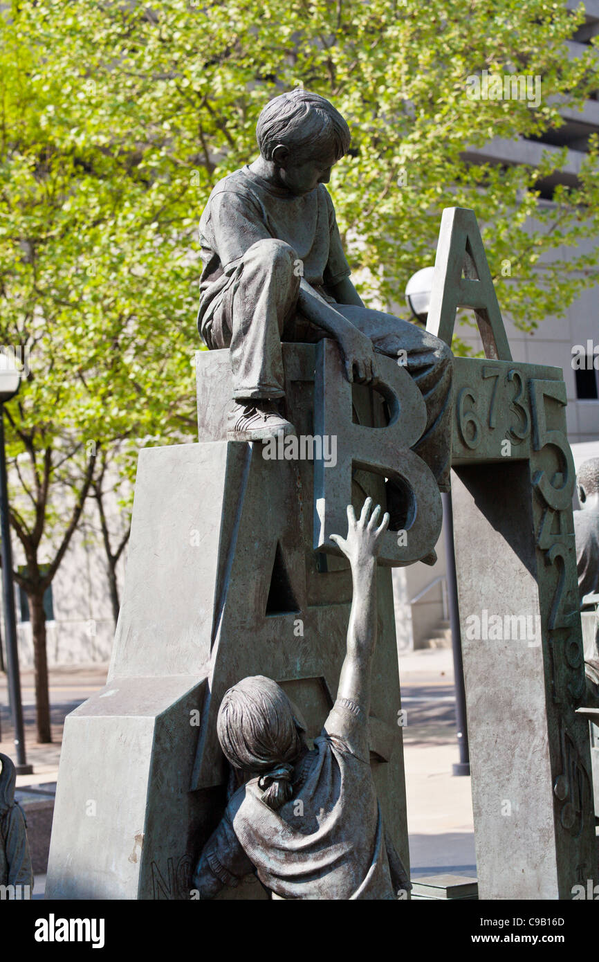 Statues in Discovery Park at 5th Street and Broad Street in Columbus, Ohio. Stock Photo