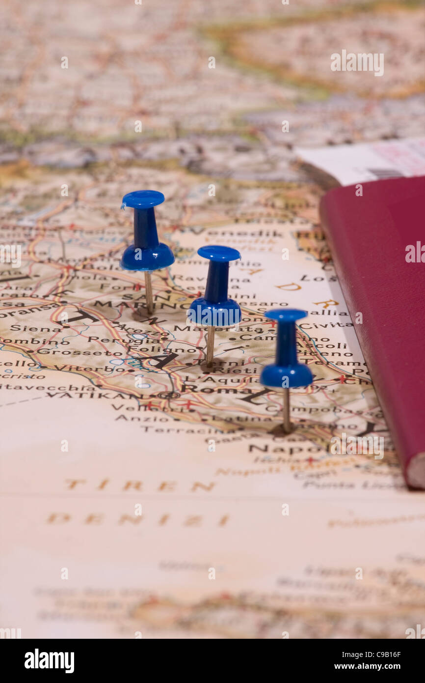 Destination Point Pin pins showing the location of a destination point on a map Stock Photo ...