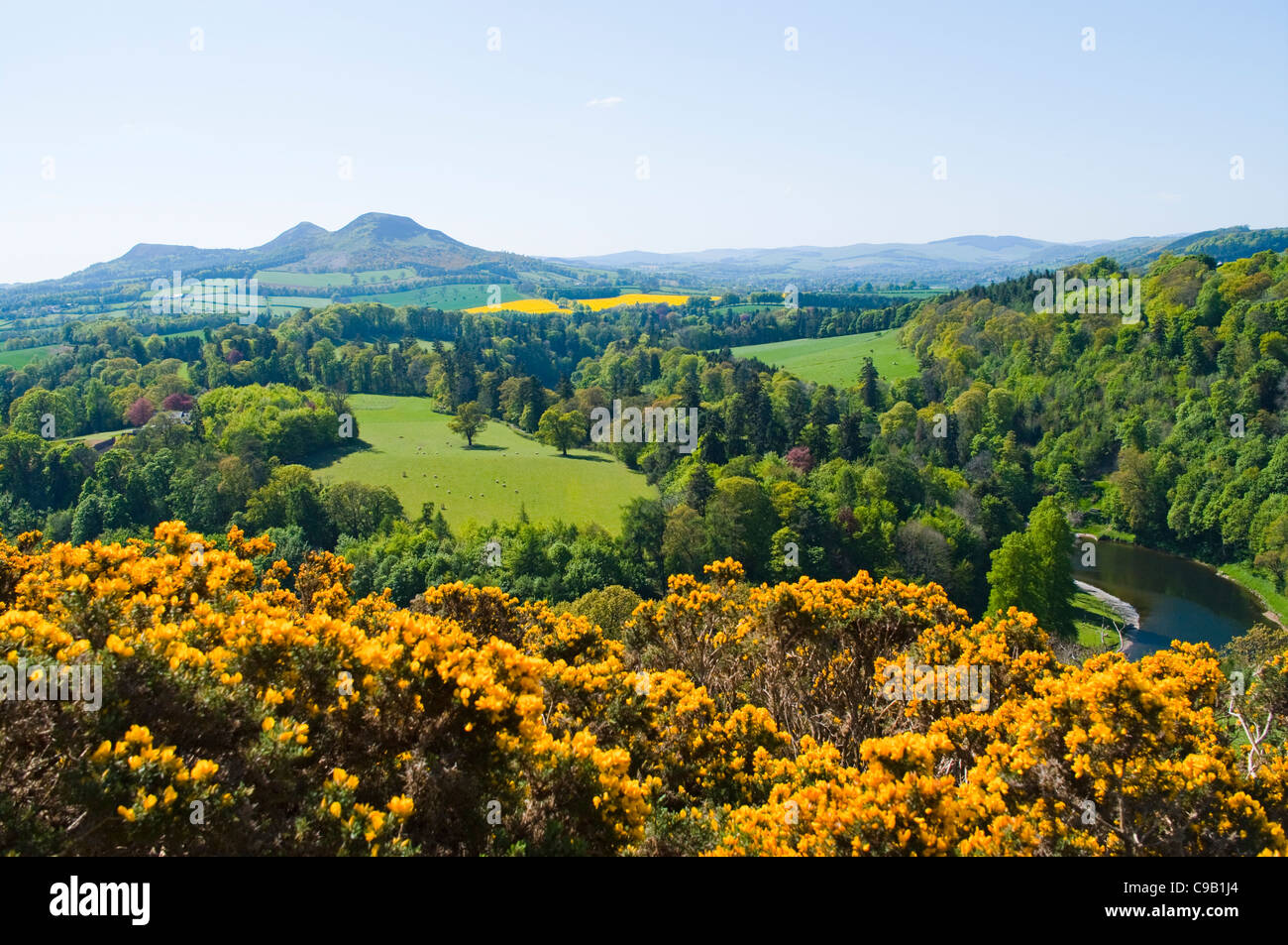 EILDON HILLS FROM SCOTTS VIEW IN THE SCOTTISH BORDERS WITH RIVER TWEED ...