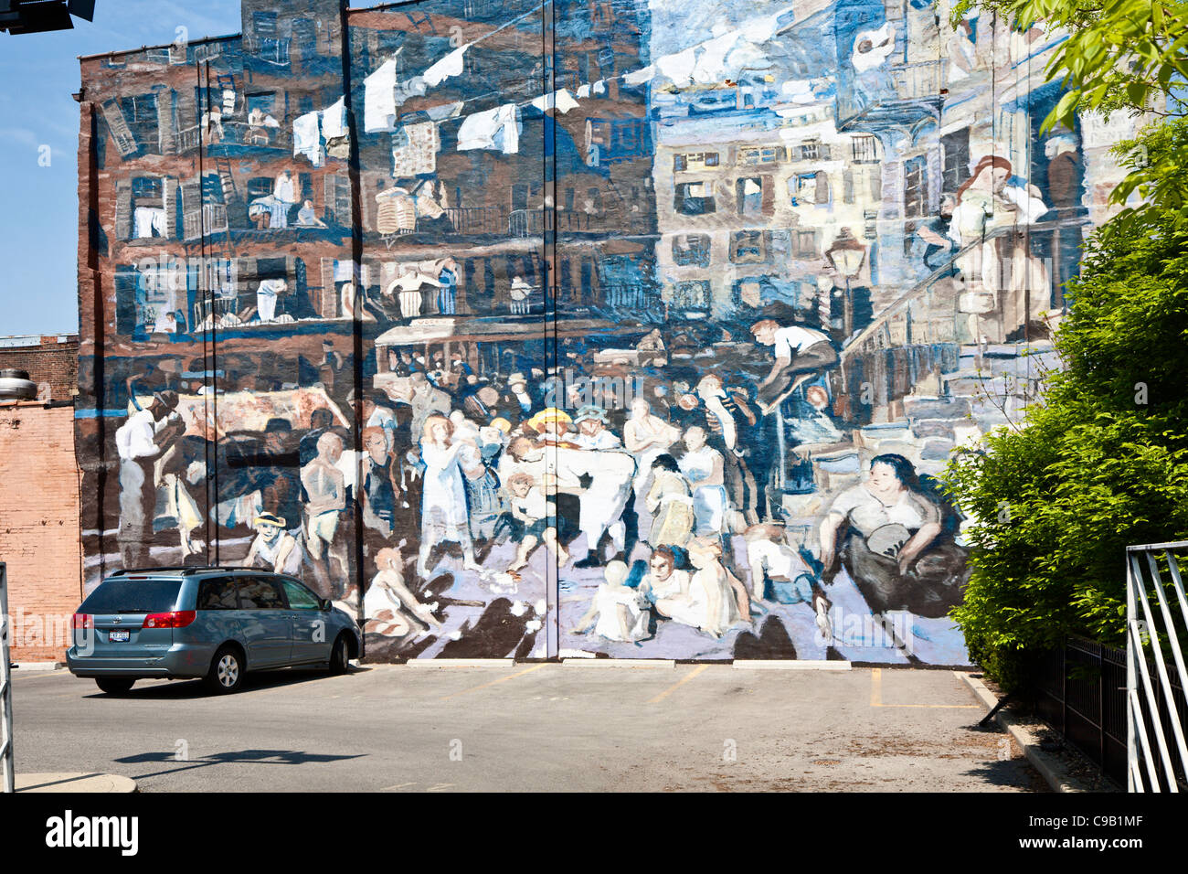 Wall mural of George Bellows' Cliff Dwellers by Michelle Attias and Curtis Goldstein in Short North district of Columbus, Ohio Stock Photo