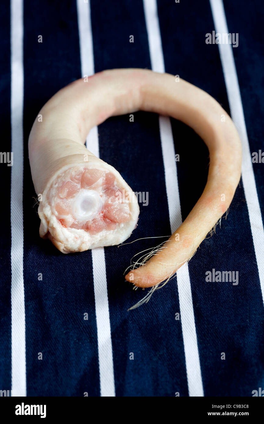 Raw Pigs Tail  - An example of the strange or weird food eaten by people around the world Stock Photo