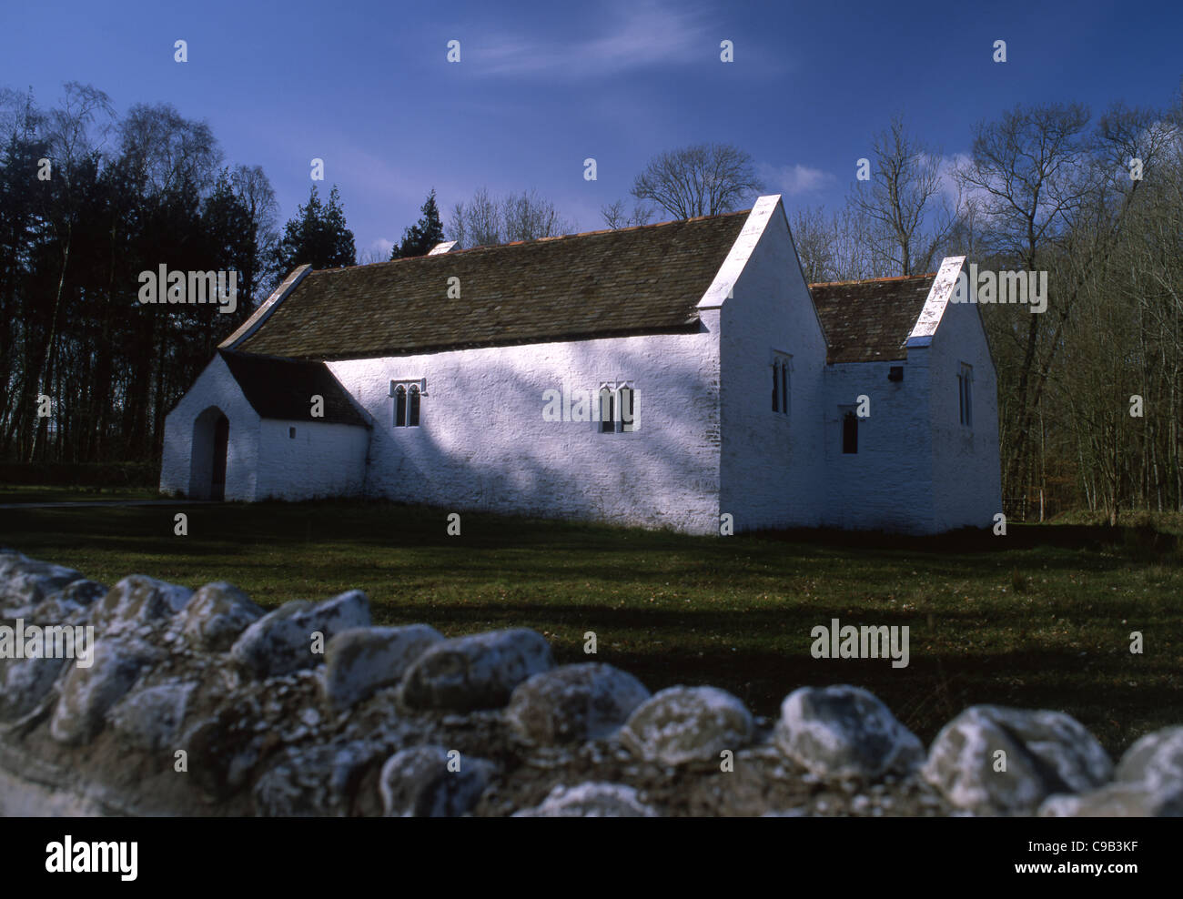 The reconstructed church of Llandeilo Tal Y Bont National History Museum St Fagans Near Cardiff South Wales UK Stock Photo