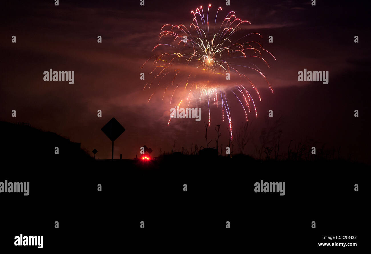 Fireworks over Roadway Stock Photo - Alamy