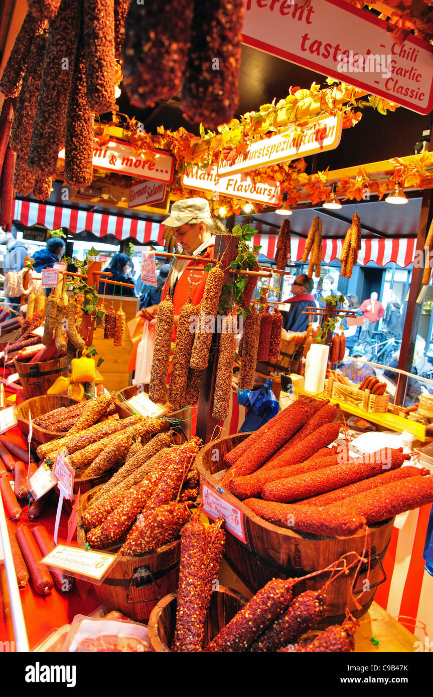 Sausage stall at German Christmas Market, Market Square, Kingston upon