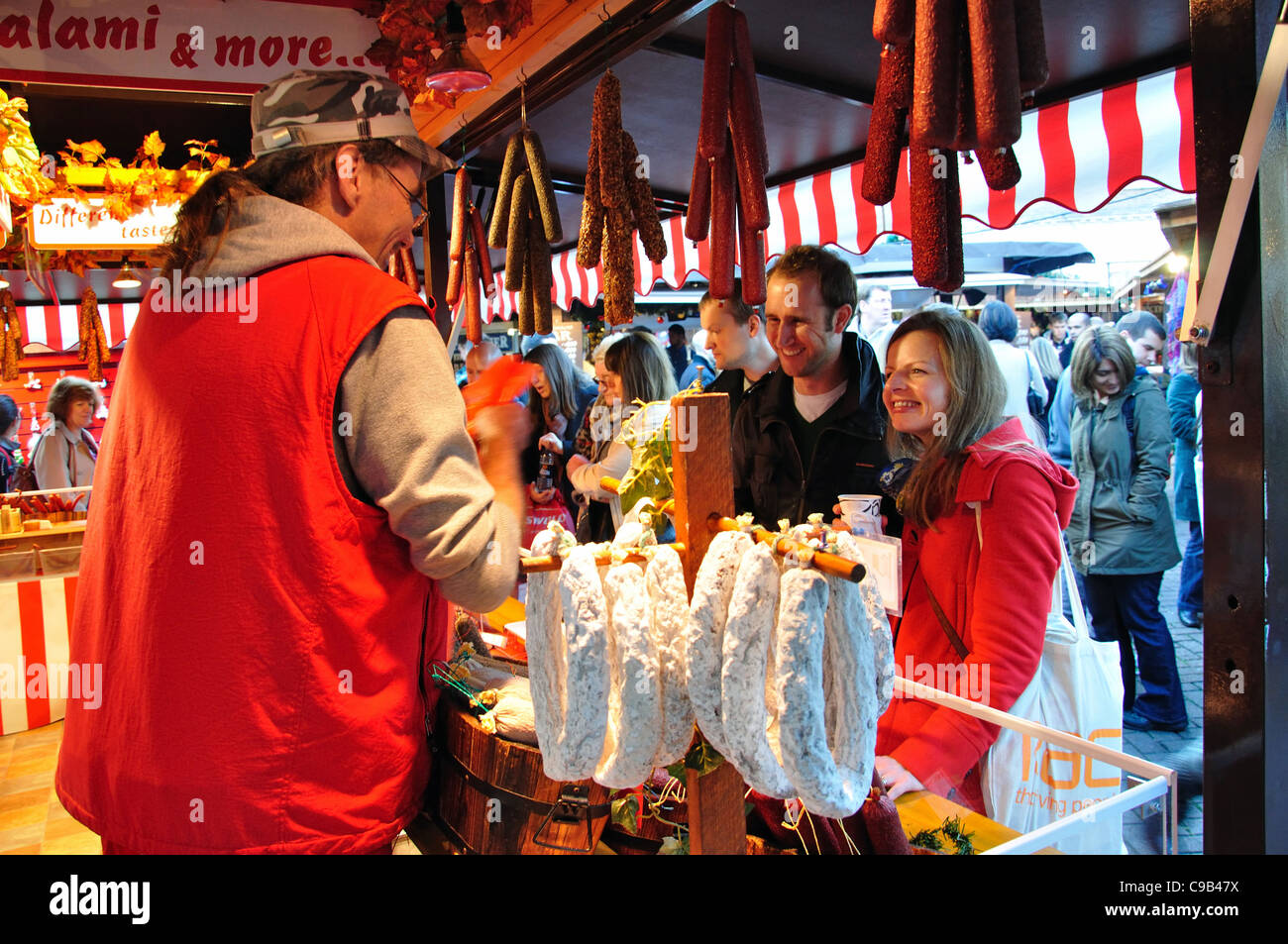 Sausage stall at German Christmas Market, Market Square, Kingston upon