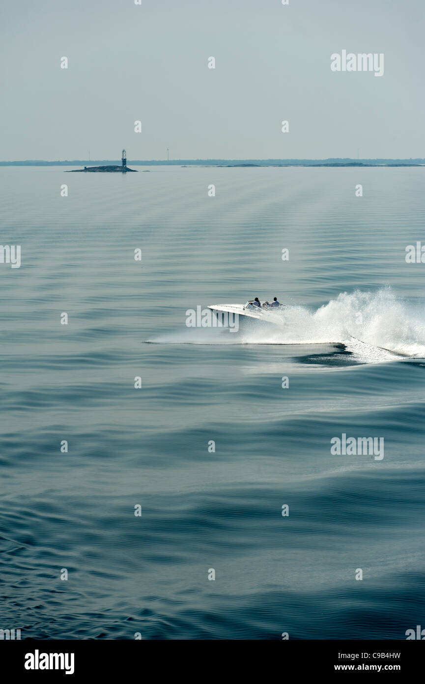 A speedboat. Åland archipelago.  Finland Stock Photo