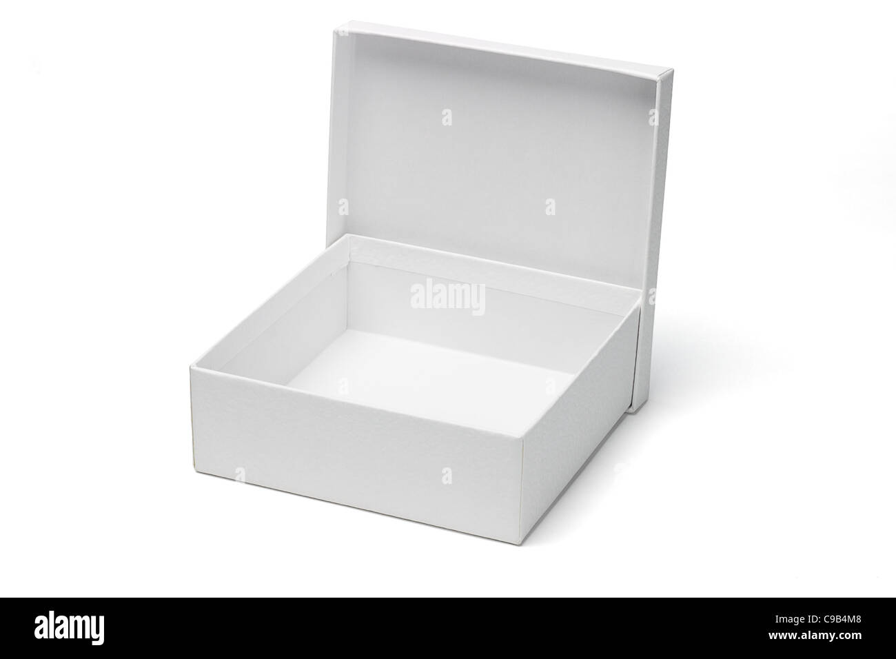 Open empty white gift box with lid on isolated background Stock Photo