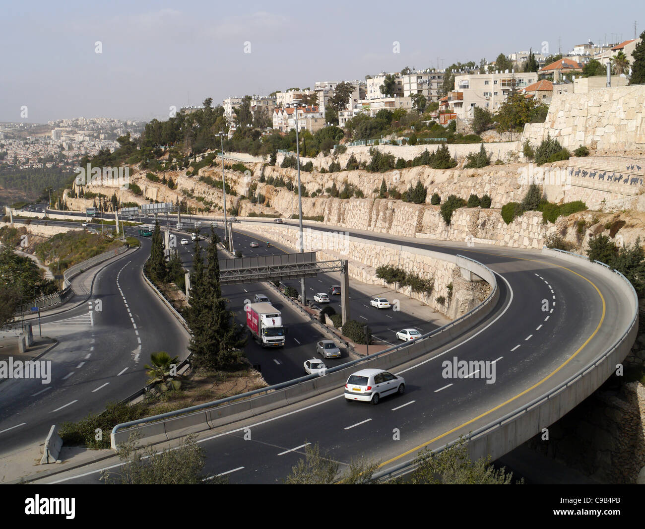 West Jerusalem Skyline and modern highway Stock Photo