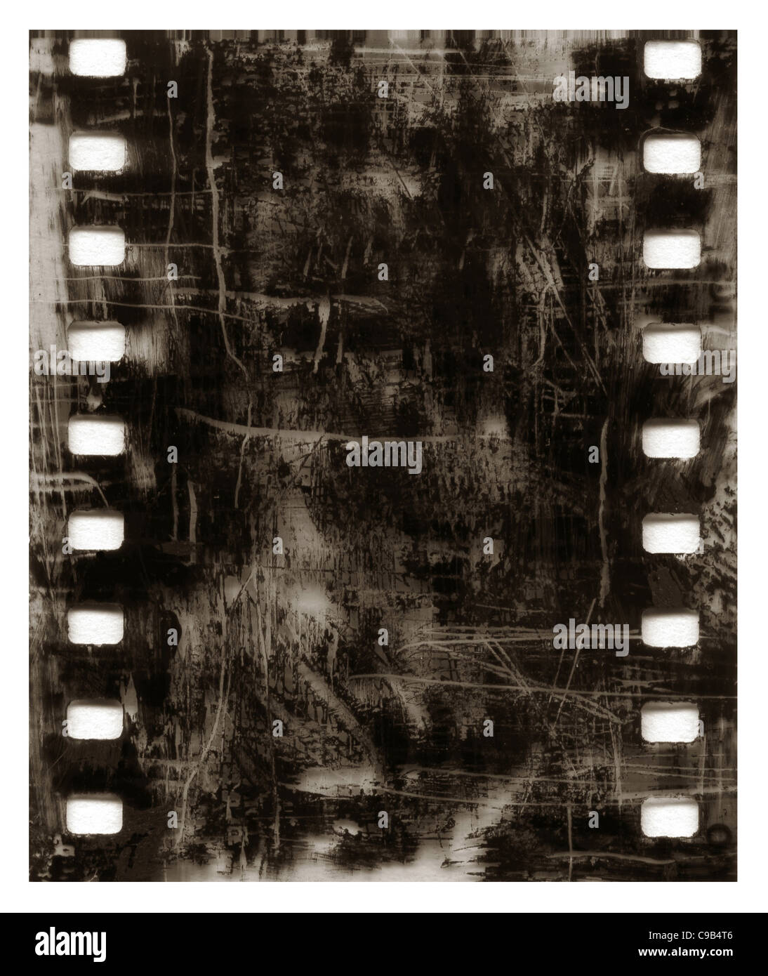 Old grunge film frame black scratched background Stock Photo