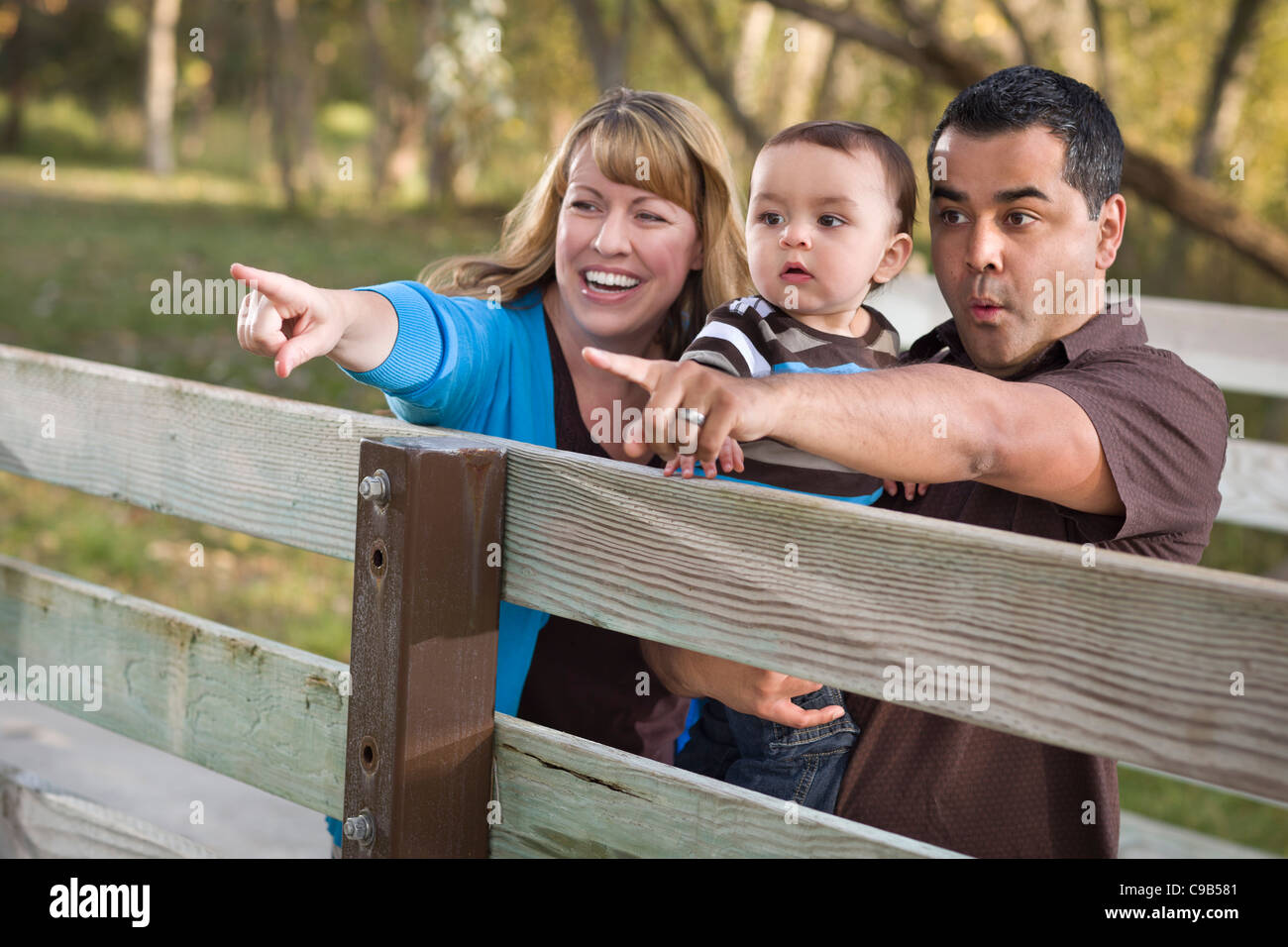 Happy Mixed Race Ethnic Family Having Fun Playing In The Park Stock ...