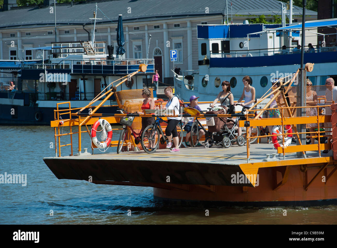 Passenger ferry crossing across the river Aura in Turku. Finland Stock Photo