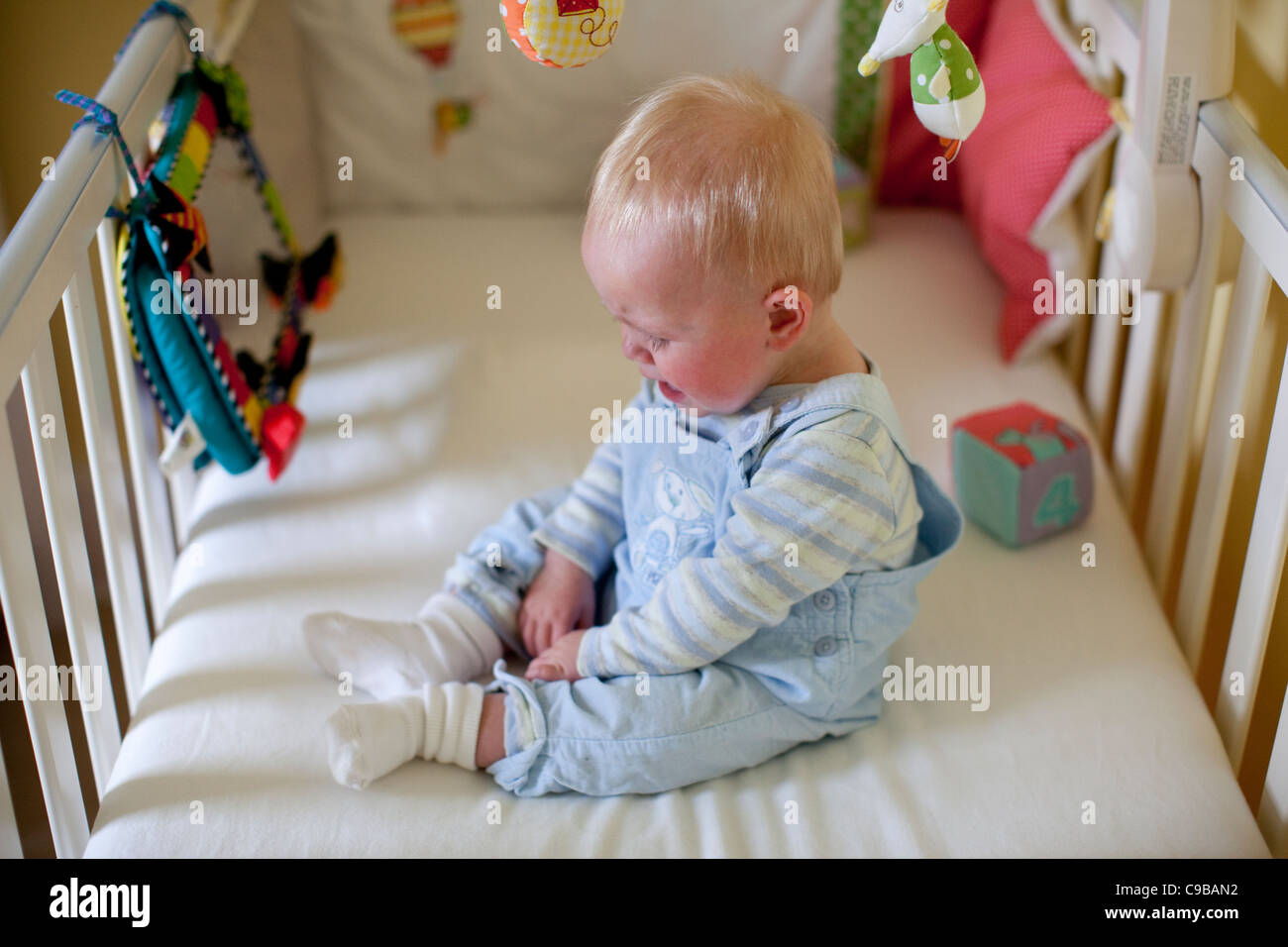 11 month baby boy in cot bed. PhotoJeff Gilbert Stock Photo Alamy