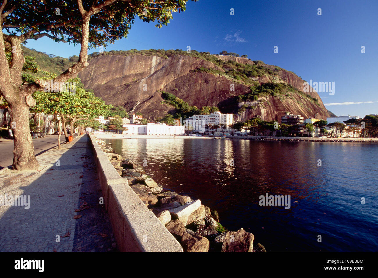 Walkway Along a Bay, Urca Beach, Rio de Janeiro, Brazil Stock Photo
