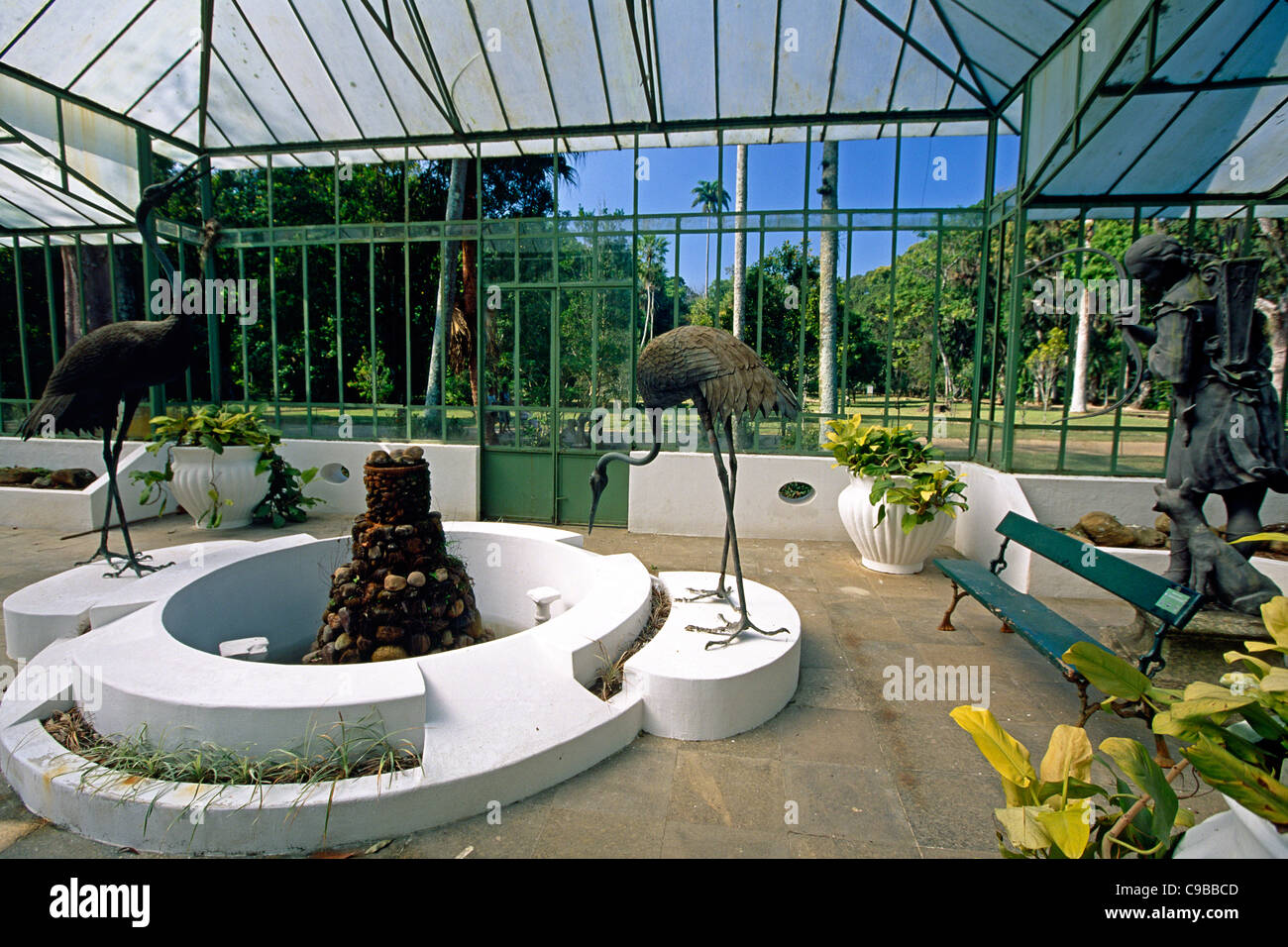 Garden Pavilion with a Fountain and Sculptures, Jardim Botanical Garden, Rio de Janeiro, Brazil Stock Photo