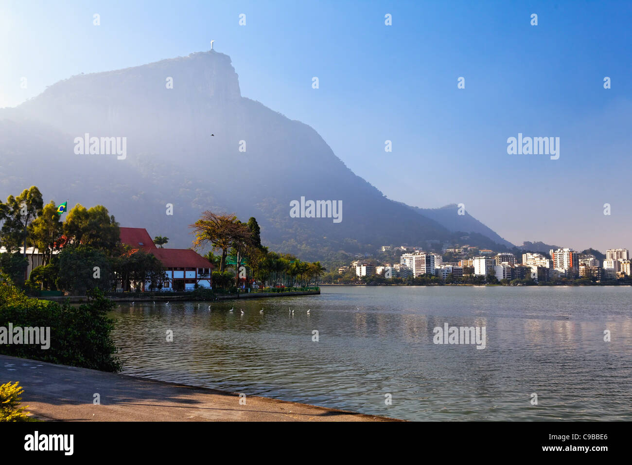 Misty Morning, Rodrigo de Freitas Lagoon, Rio de Janeiro, Brazil Stock Photo