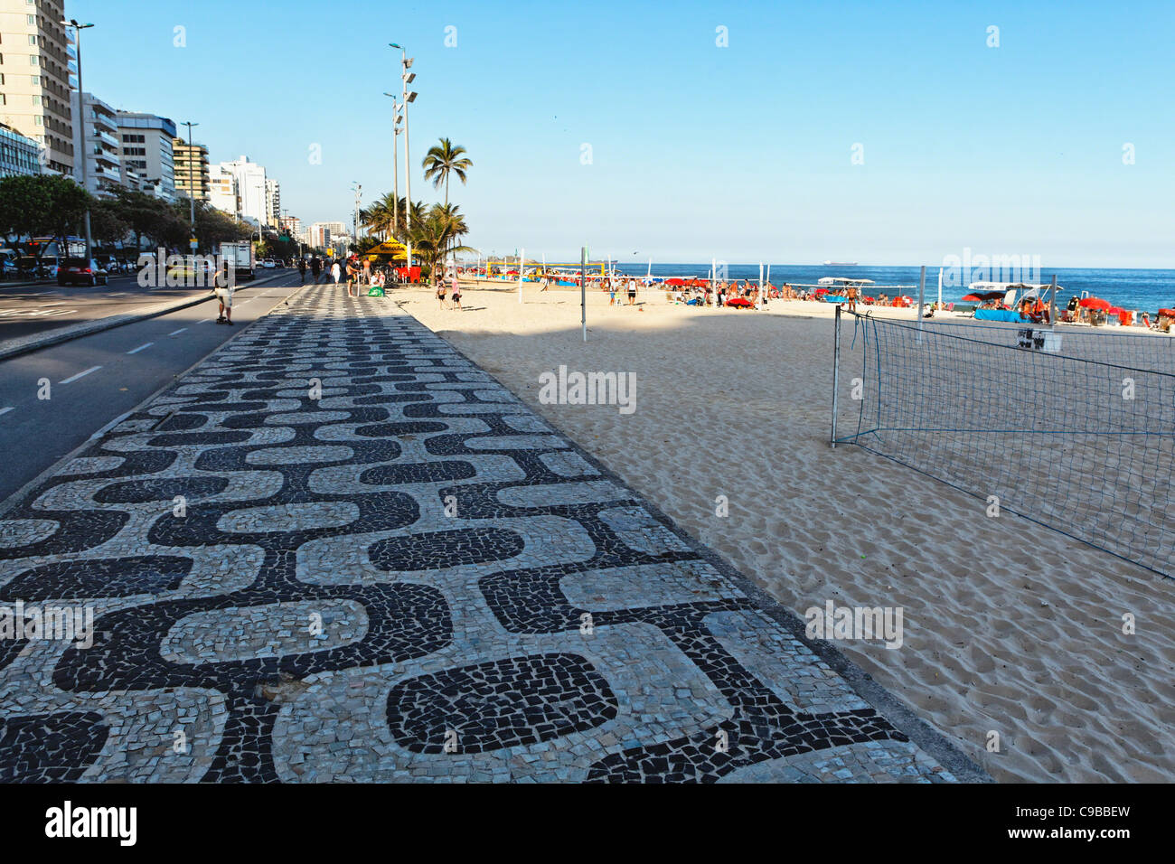 Patterned Walkway of Ipanema Beach, Rio de Janeiro, Brazil Stock Photo
