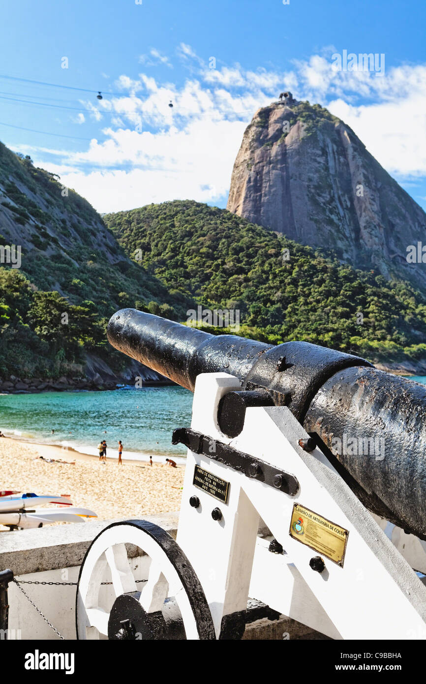 Old Cannon on a Beach, Vermelha Beach, Rio de Janeiro, Brazil Stock Photo