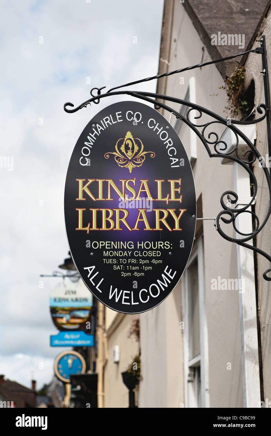 Library Sign in Kinsale, County Cork, Republic of Ireland Stock Photo