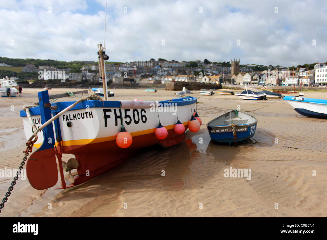 General view of the harbour bay in St Ives fishing town in Cornwall, United Kingdom. Stock Photo