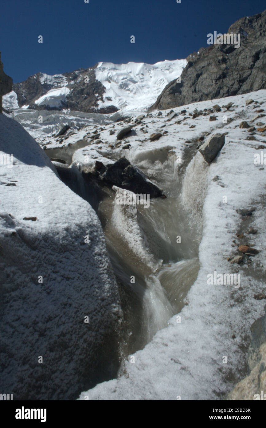 Melting glacier, Kara-Batkak, Terskey ridge, Tien-Shan, Kyrgyzstan Stock Photo