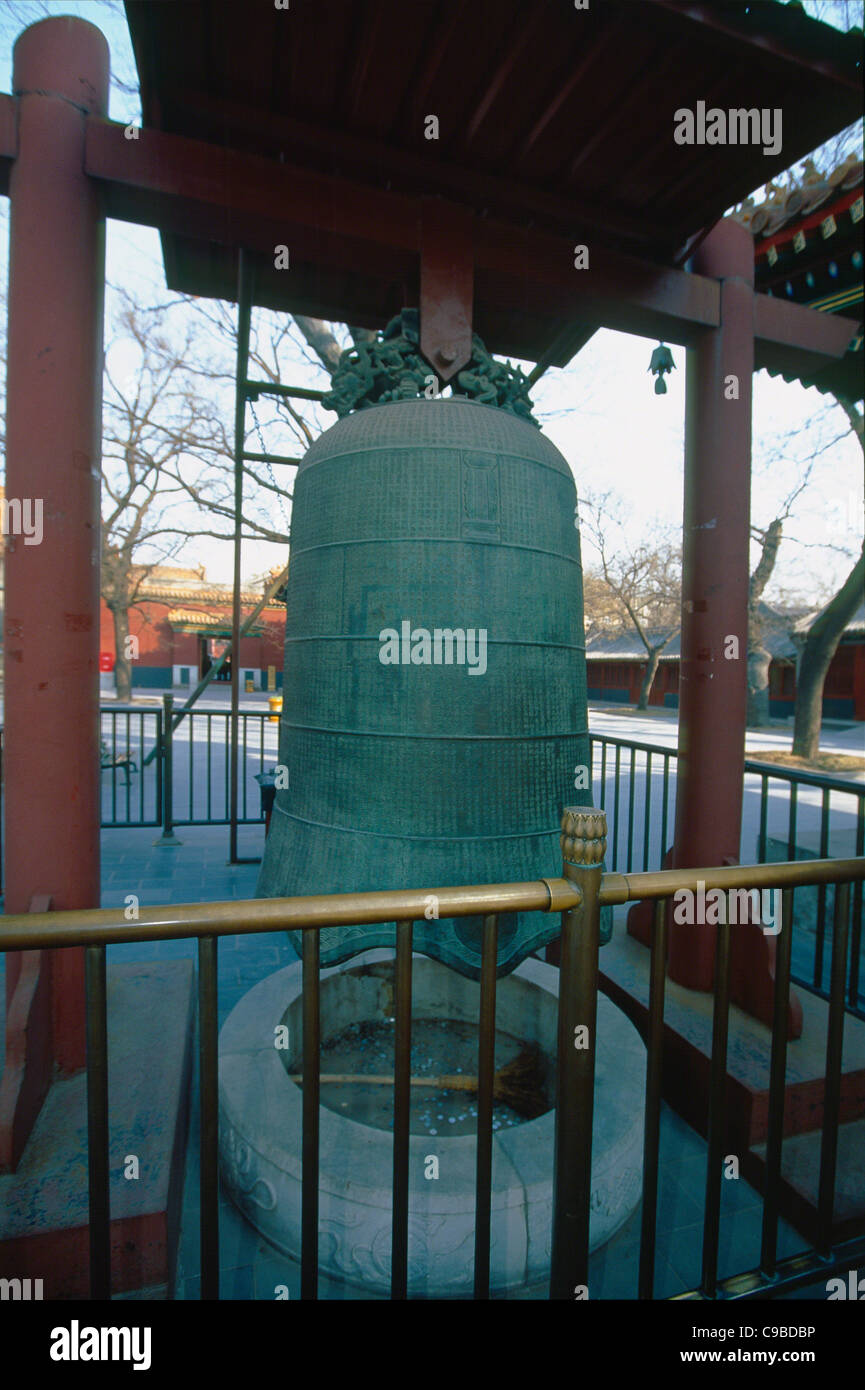 Close Up View of a Buddhist Ceremonial Bell, Lama Temple, Beijing, China Stock Photo