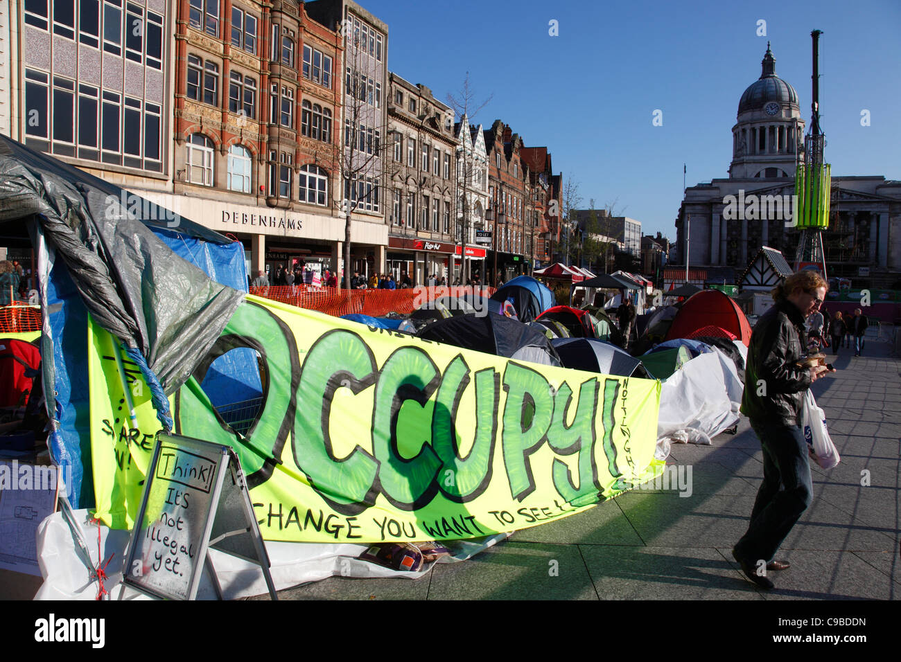 The Occupy Nottingham anti-capitalism protest camp in the Old Market Square, Nottingham, England, U.K. Stock Photo