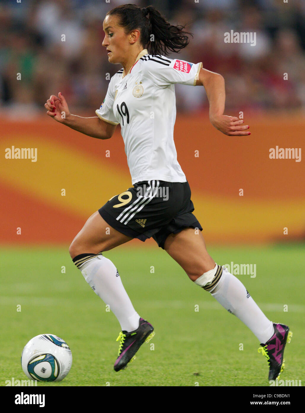 Fatmire Bajramaj of Germany attacks against France during a FIFA Women's World Cup Group A match at Stadion im Borussia Park. Stock Photo
