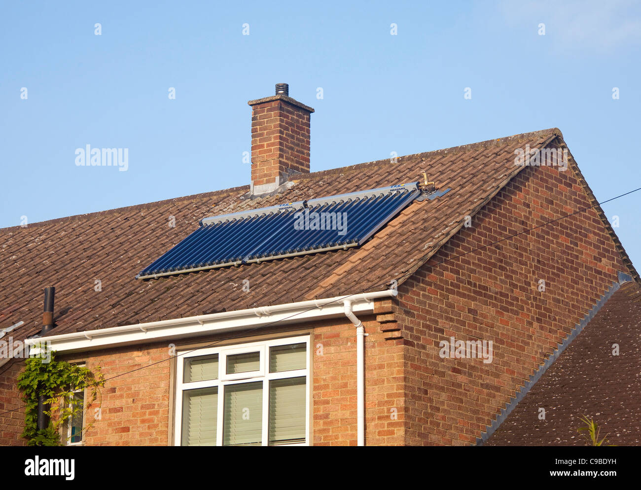 Solar Water Heating Panels on Roof Stock Photo