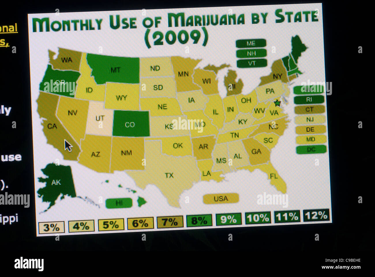Monthly Use of Marijuana by State (2009) chart on NORML's website Stock Photo