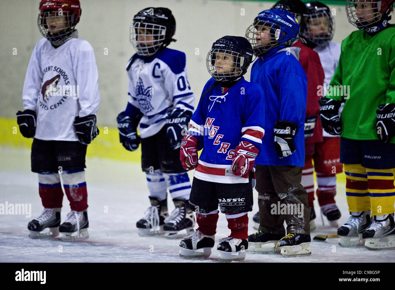 children ice hockey training Stock Photo Alamy