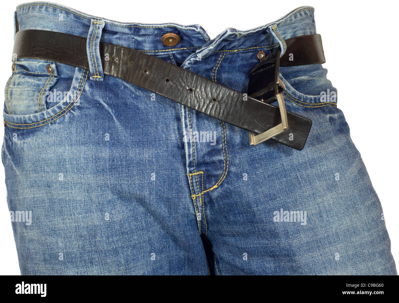 pair of denim jeans unbuttoned isolated Stock Photo Alamy