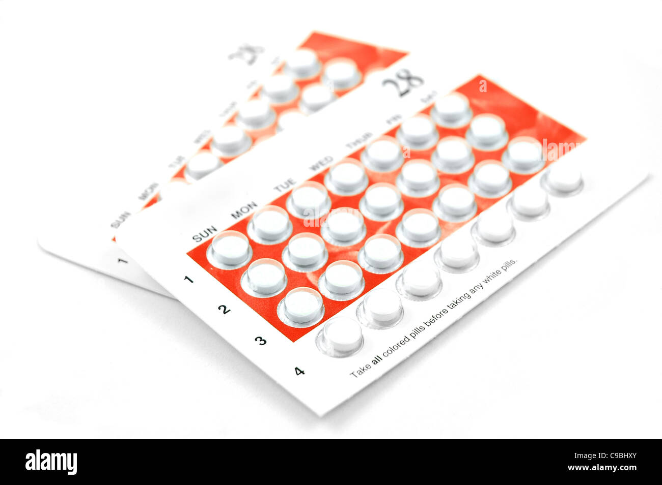 Two packages of birth control pills isolated on white Stock Photo