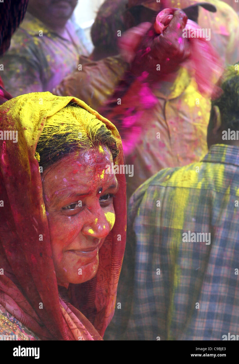 Holi celebrations at Mathura Stock Photo