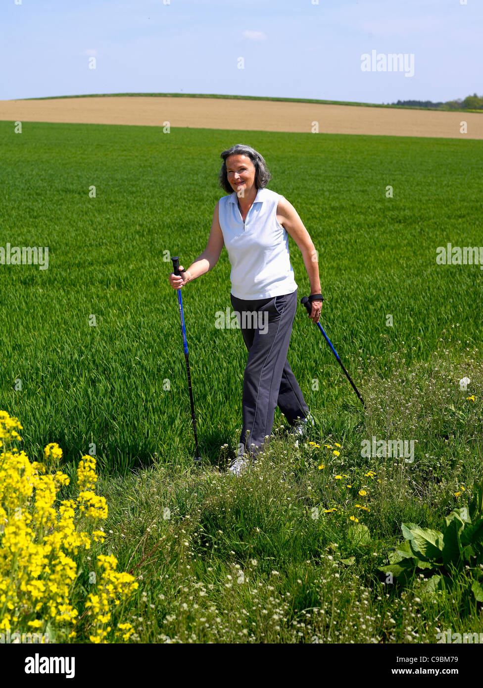 Woman nordic walking summer hi-res stock photography and images - Alamy