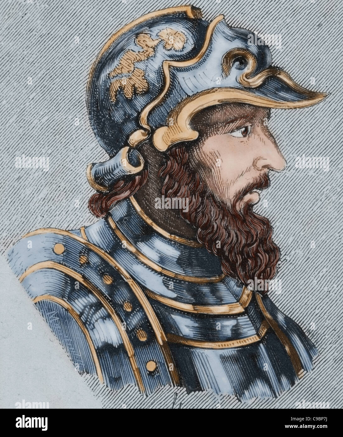Theodoric I. Visigothic king (418-451). Walia successor. Colored engraving. Stock Photo