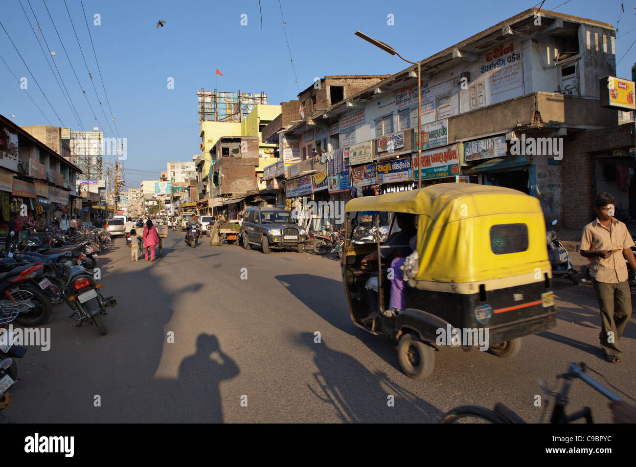 Traffic in the center of Anand town, in Gujarat, India. Stock Photo