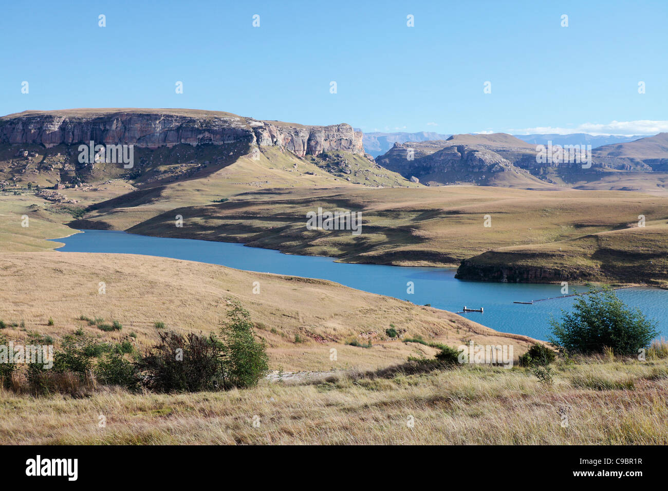 View of Driekloof Dam and Maluti Mountains, Free State Province, South Africa Stock Photo