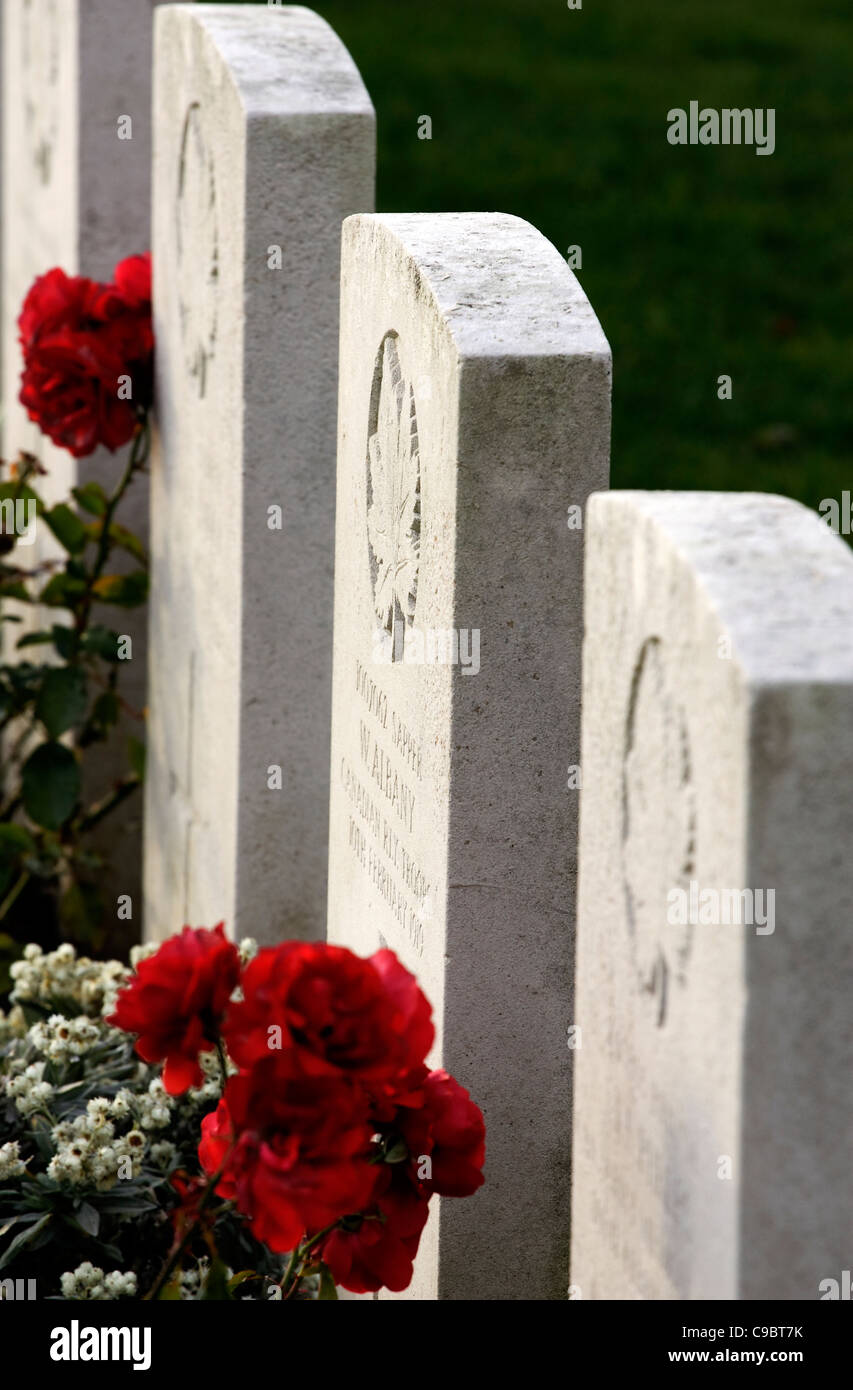 Canadian Military graves circa 1919 in a cemetery in North Wales. Stock Photo