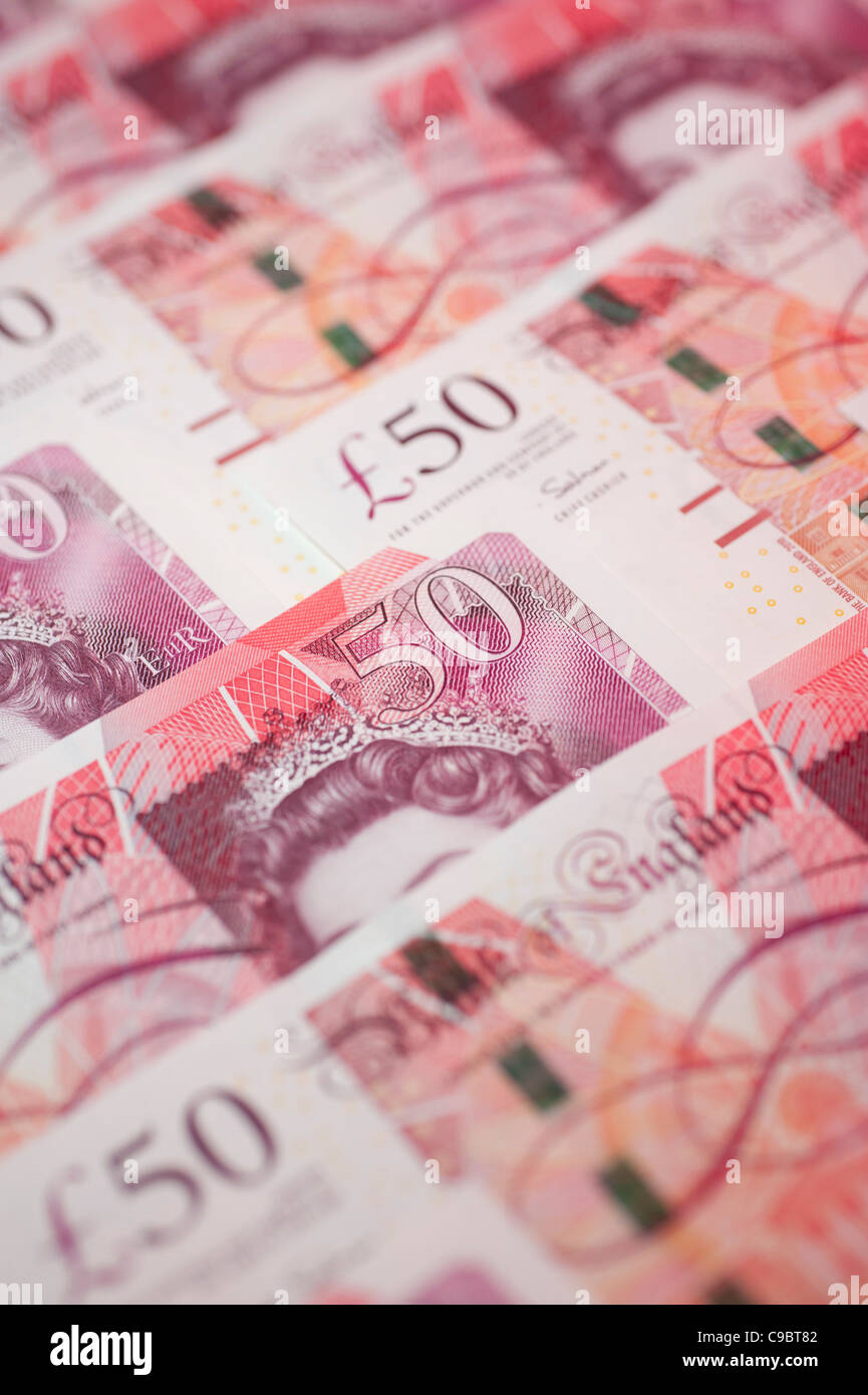 New UK £50 notes, the highest denomination note in circulation, issued by the Bank of England on 2 November 2011 Stock Photo