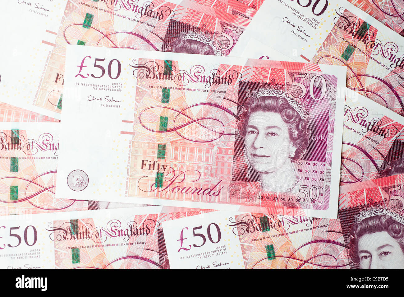 New UK £50 notes, the highest denomination note in circulation, issued by the Bank of England on 2 November 2011 Stock Photo