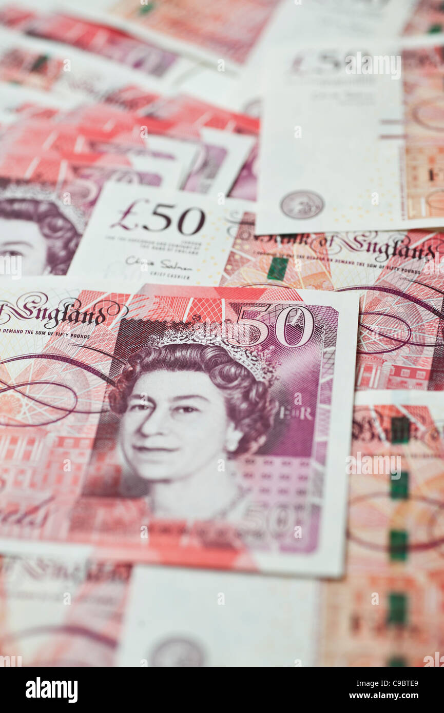 New UK £50 notes, the highest denomination note in circulation, issued by the Bank of England on 2 November 2011 Stock Photo