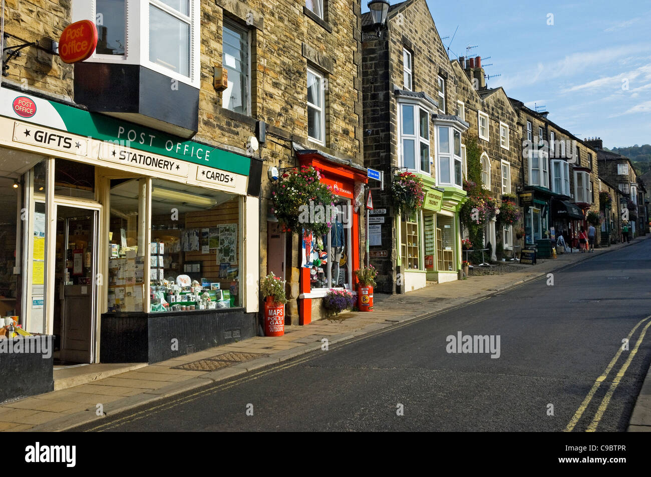 Village shops stores on High Street in autumn Pateley Bridge Nidderdale North Yorkshire Dales England UK United Kingdom GB Great Britain Stock Photo