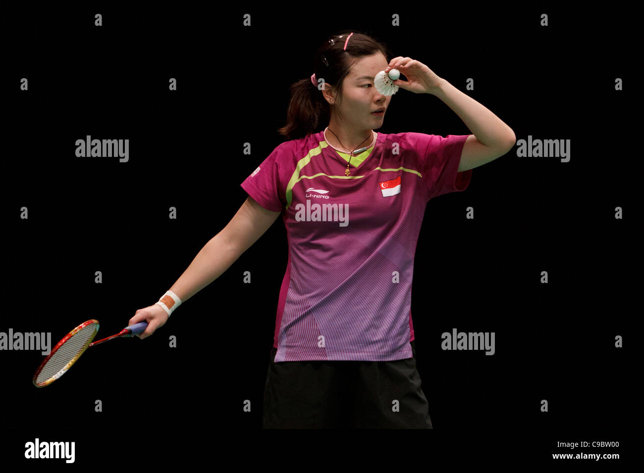 Badminton player Mingtian Fu from Singapore Stock Photo