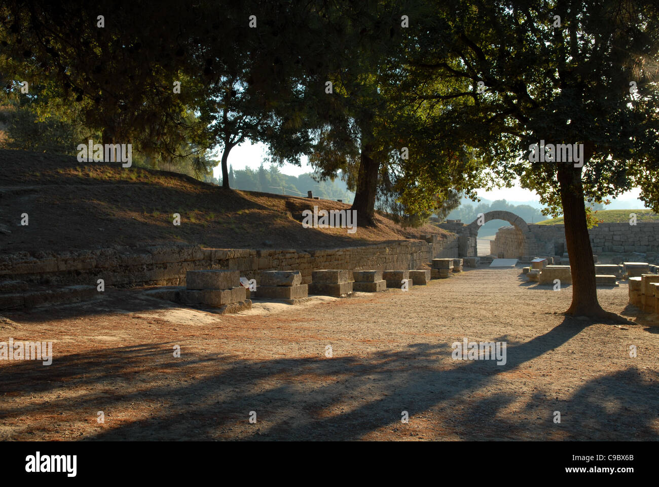 Olympia , Greece in Early Morning before the Crowds Entrance to the Stadium Stock Photo