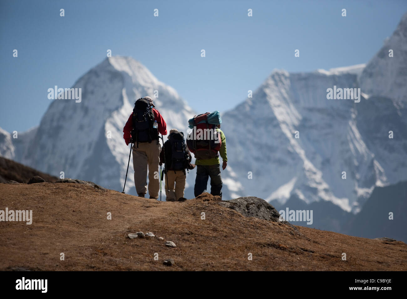 Trekkers on the Everest Base Camp Trek Stock Photo