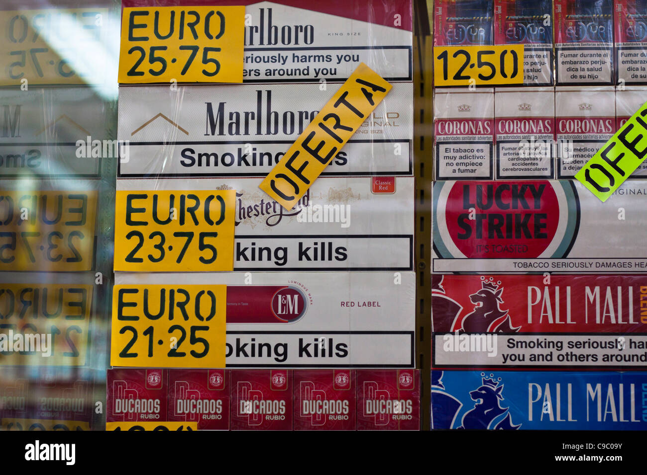 Detail of duty free tobacco shop in Gibraltar Stock Photo Alamy