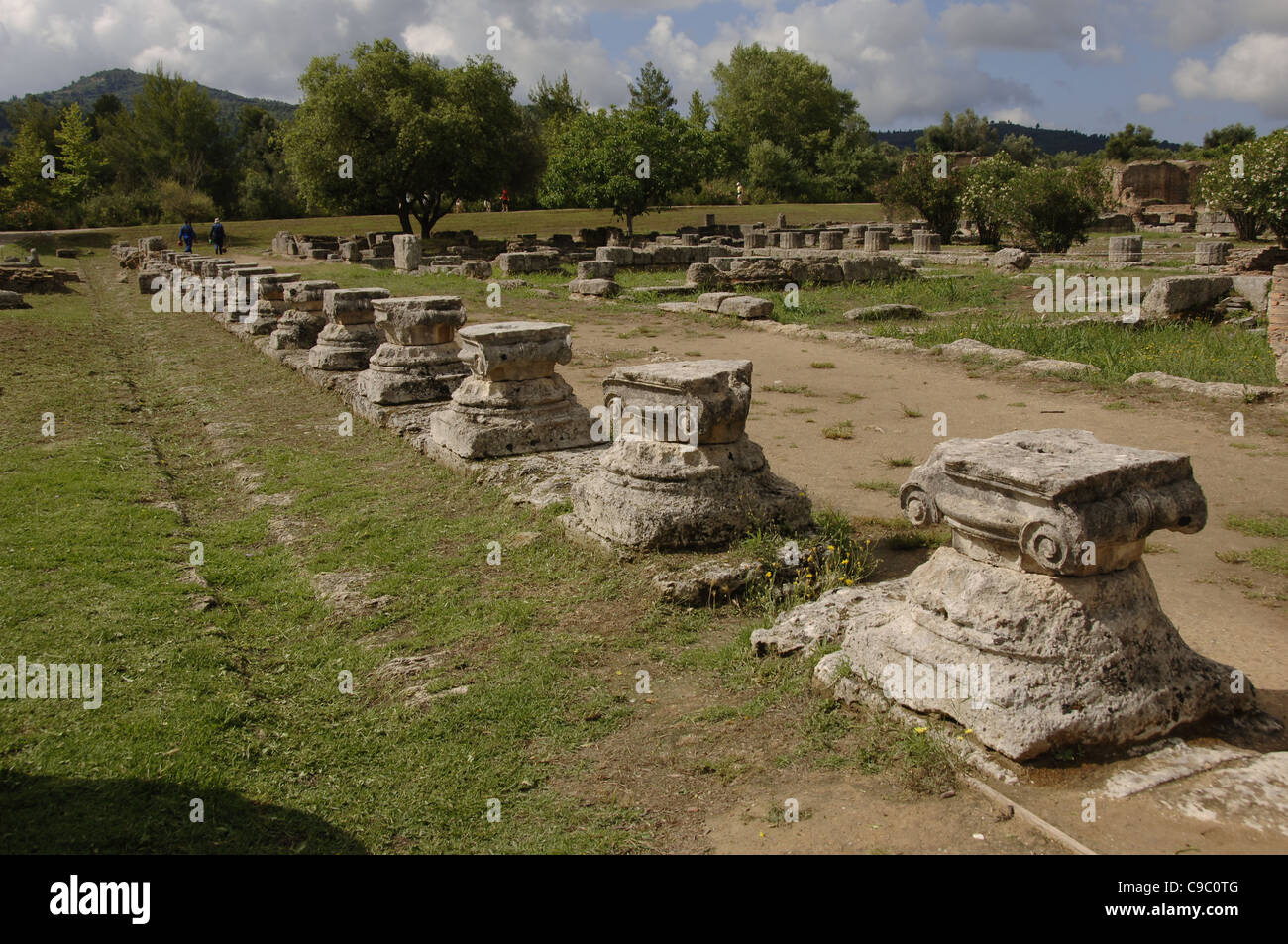Greek Art. The Leonidaion. Lodging place for athletes taking part in the Olympic Games at Olympia. Ionic capitals. Stock Photo